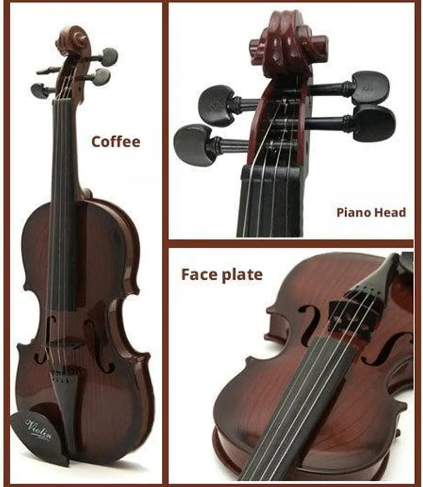 Beginner Violin Toy with Adjustable Strings, Realistic Sound for Music Learning, 38cm Lightweight Design (Brown Send a Piano case)