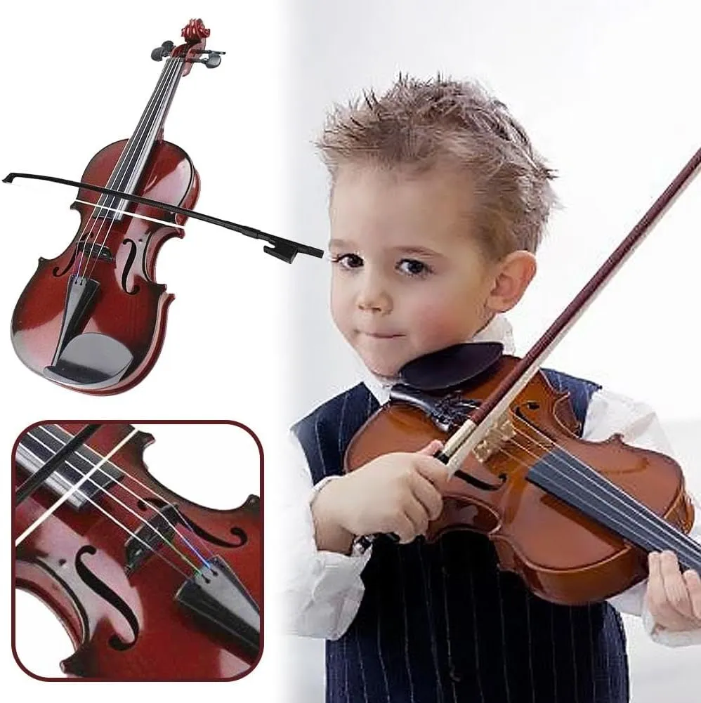 Beginner Violin Toy with Adjustable Strings, Realistic Sound for Music Learning, 38cm Lightweight Design (Brown Send a Piano case)