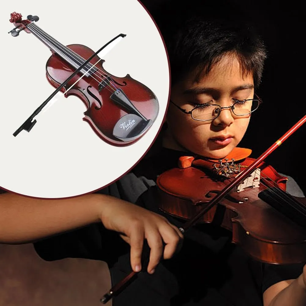 Beginner Violin Toy with Adjustable Strings, Realistic Sound for Music Learning, 38cm Lightweight Design (Brown Send a Piano case)