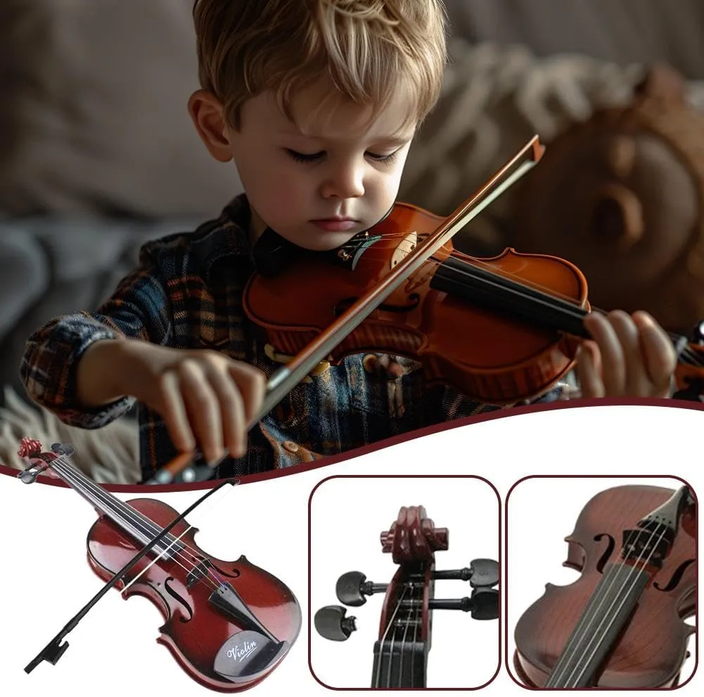 Beginner Violin Toy with Adjustable Strings, Realistic Sound for Music Learning, 38cm Lightweight Design (Brown Send a Piano case)