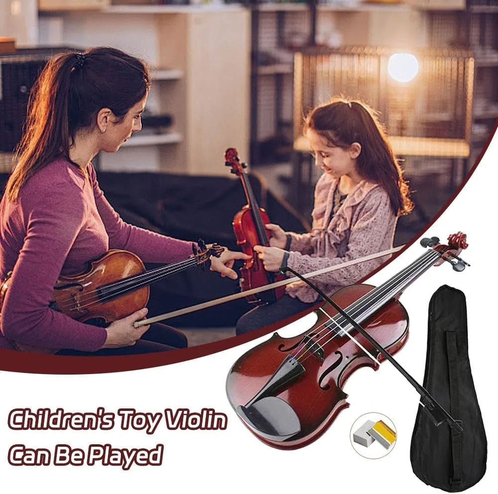 Beginner Violin Toy with Adjustable Strings, Realistic Sound for Music Learning, 38cm Lightweight Design (Brown Send a Piano case)