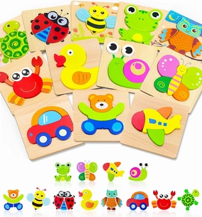 Bekayshad Wooden Puzzles Toddler Toys Gifts for 1 2 3 Year Old Boys Girls, 12 Pack Animal Jigsaw Puzzles Montessori Toys, Learning Educational Birthday Gifts for Girls Boys Ages 1-3