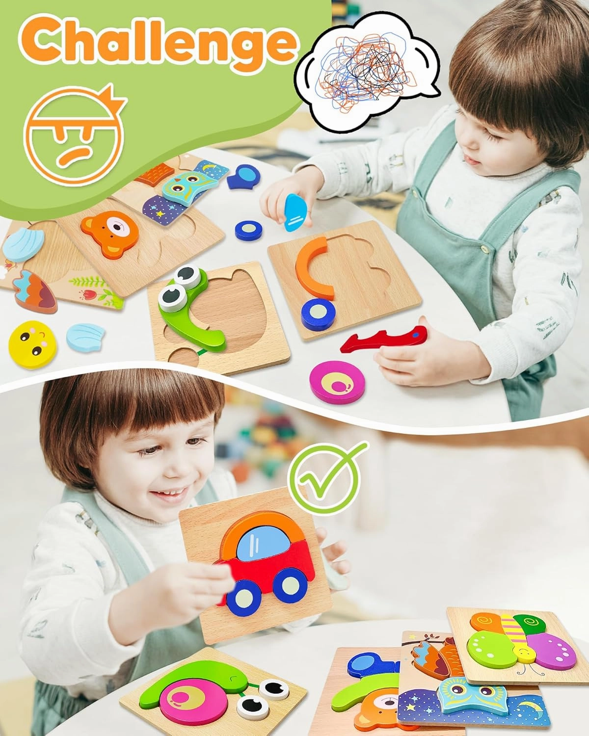 Bekayshad Wooden Puzzles Toddler Toys Gifts for 1 2 3 Year Old Boys Girls, 12 Pack Animal Jigsaw Puzzles Montessori Toys, Learning Educational Birthday Gifts for Girls Boys Ages 1-3