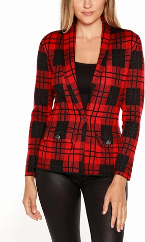 Belldini Black Label Plaid Sweater Blazer Belldini Red Combo XL
