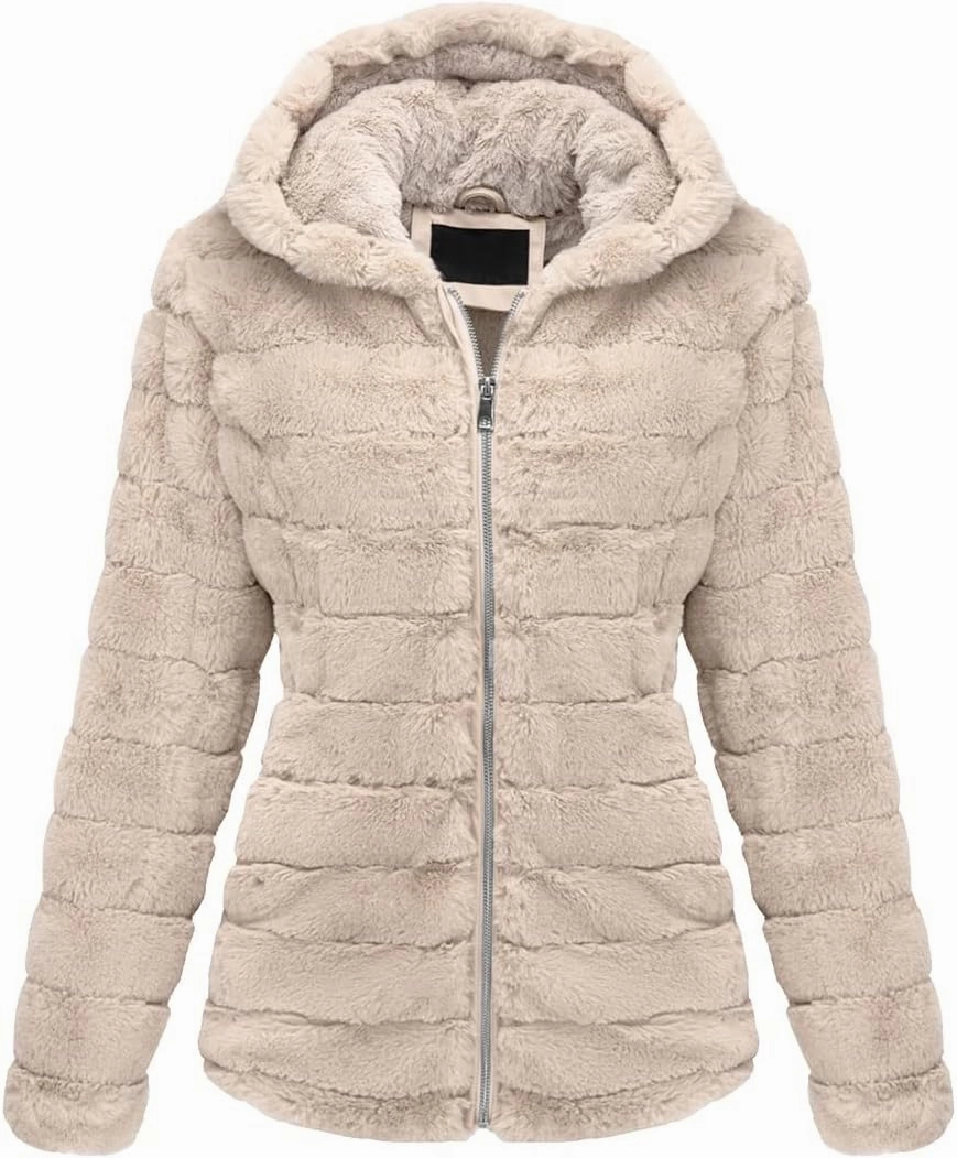 Bellivera Women's Faux Fur Coat Shearling Fluffy Fuzzy Shaggy Hood Sherpa-Lined Fleece Jacket