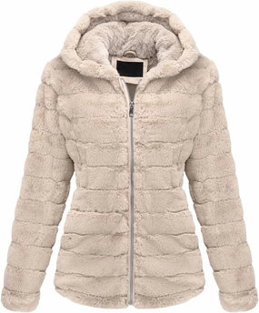 Bellivera Women's Faux Fur Coat Shearling Fluffy Fuzzy Shaggy Hood Sherpa-Lined Fleece Jacket