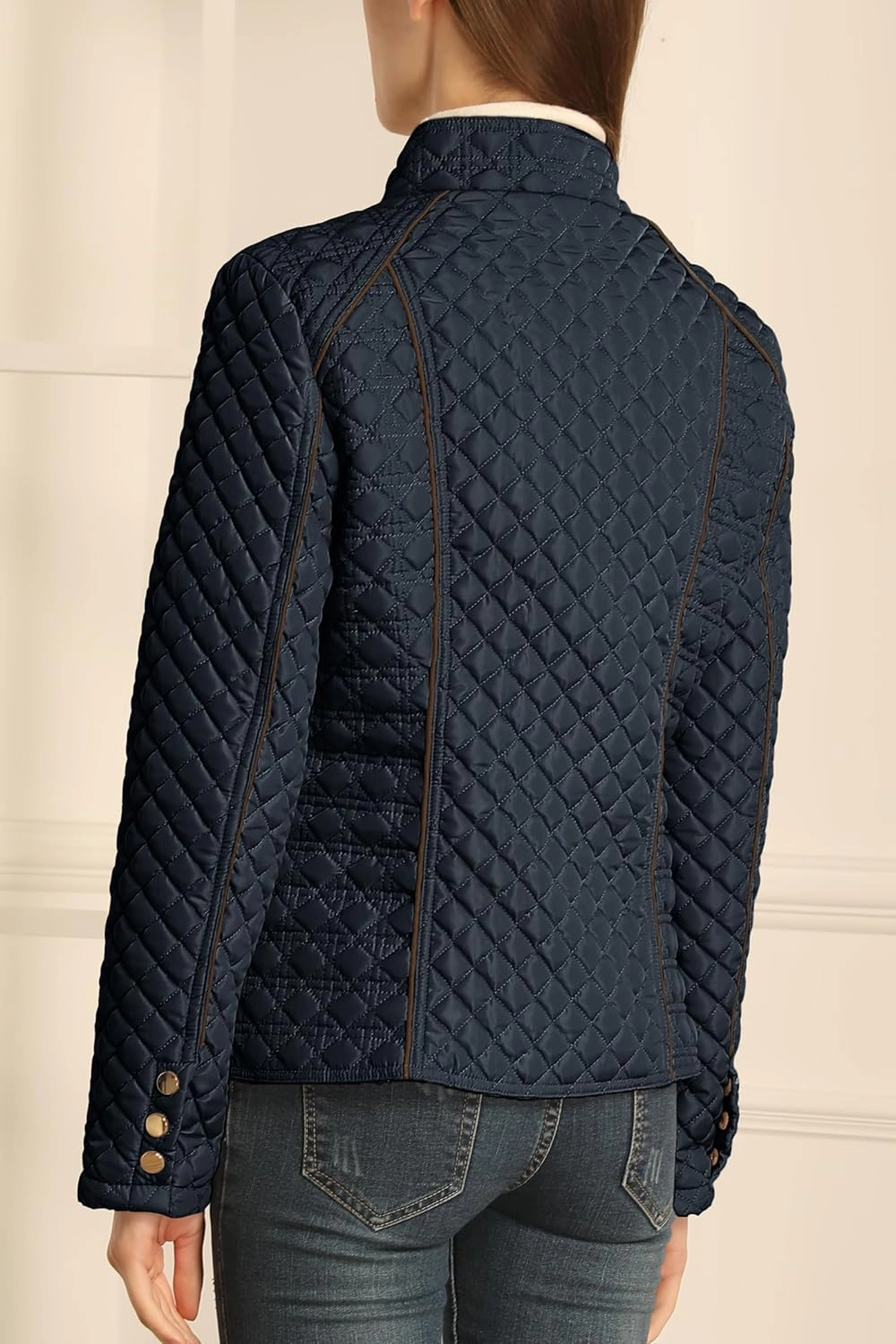 Bellivera Women's Stand Collar Lightweight Quilted Puffer Jacket Padded Zip Coat for Spring and Winter