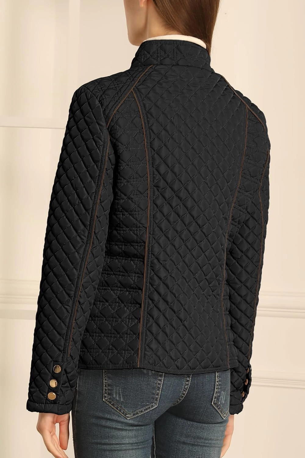 Bellivera Women's Stand Collar Lightweight Quilted Puffer Jacket Padded Zip Coat for Spring and Winter