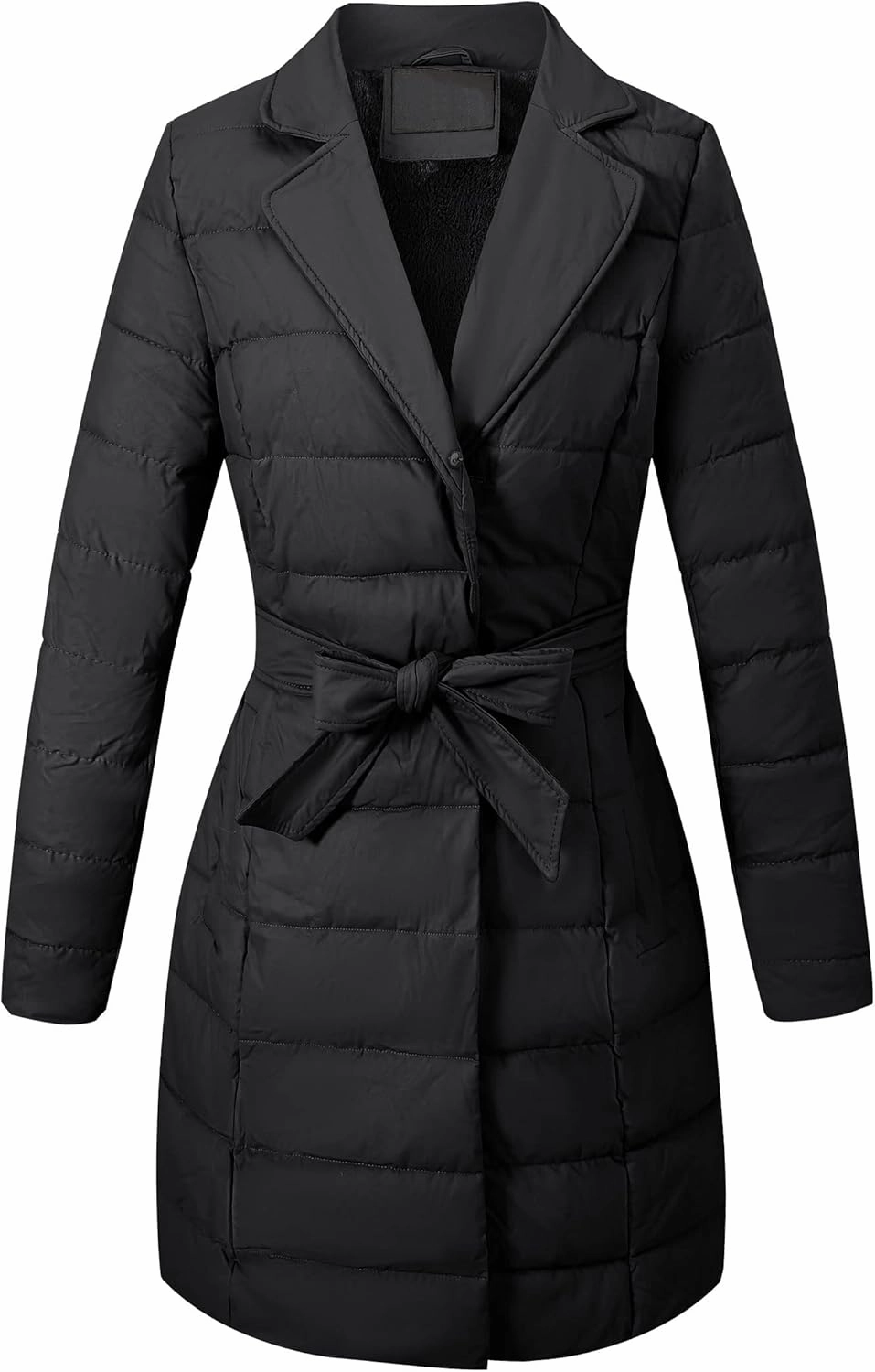 Bellivera Women's Winter Puffer Jacket Cold-Resistant Patchwork Plush Lining Coat with Removable Fur Collar Hooded and Belted