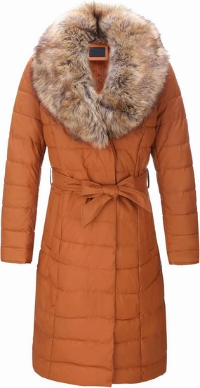 Bellivera Women's Winter Puffer Jacket Cold-Resistant Patchwork Plush Lining Coat with Removable Fur Collar Hooded and Belted