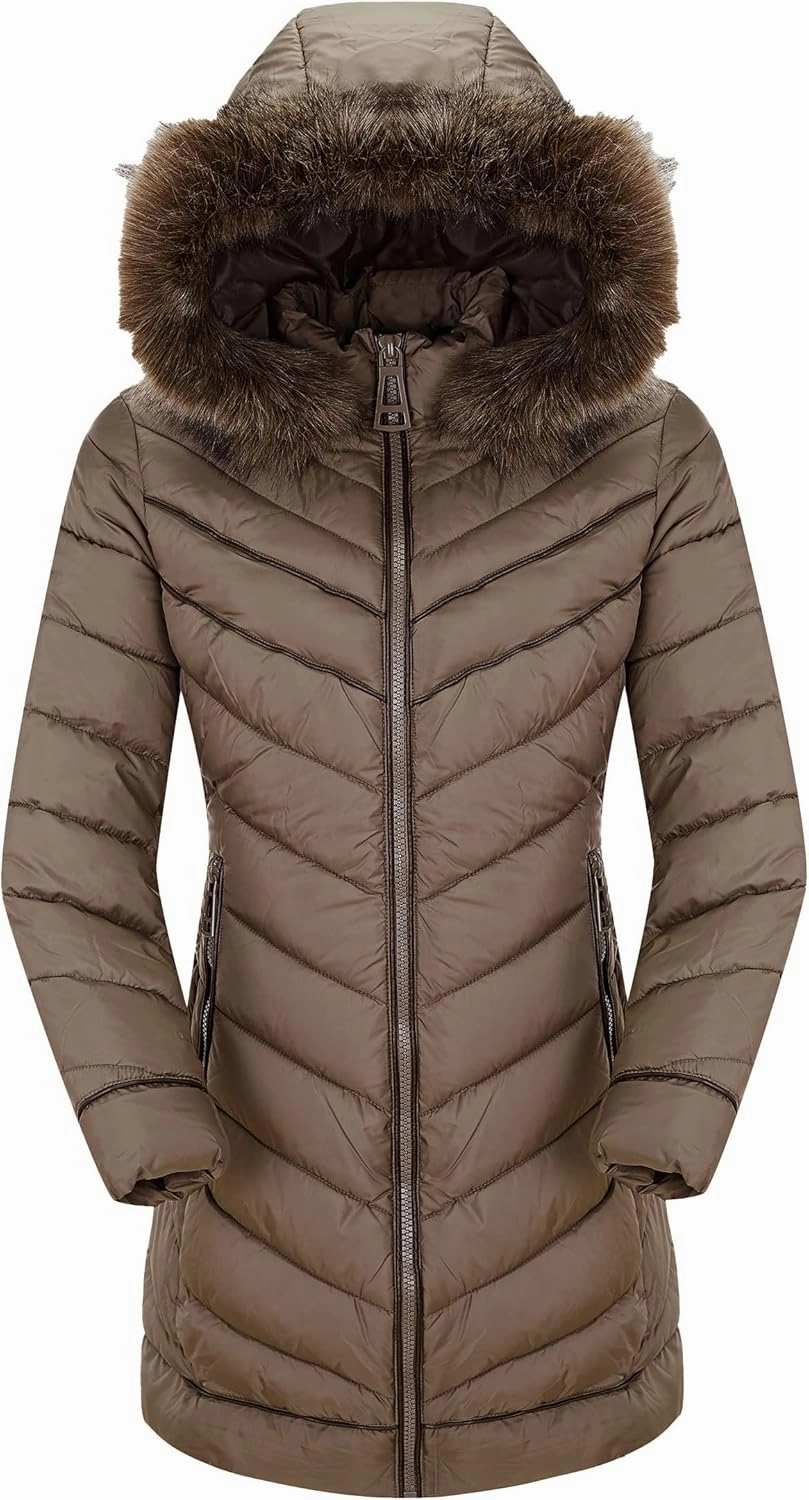 Bellivera Women's Winter Thickened Quilted Puffer Jacket Zipper Pockets Bubble Coat with Removable Hood and Faux Fur Collar