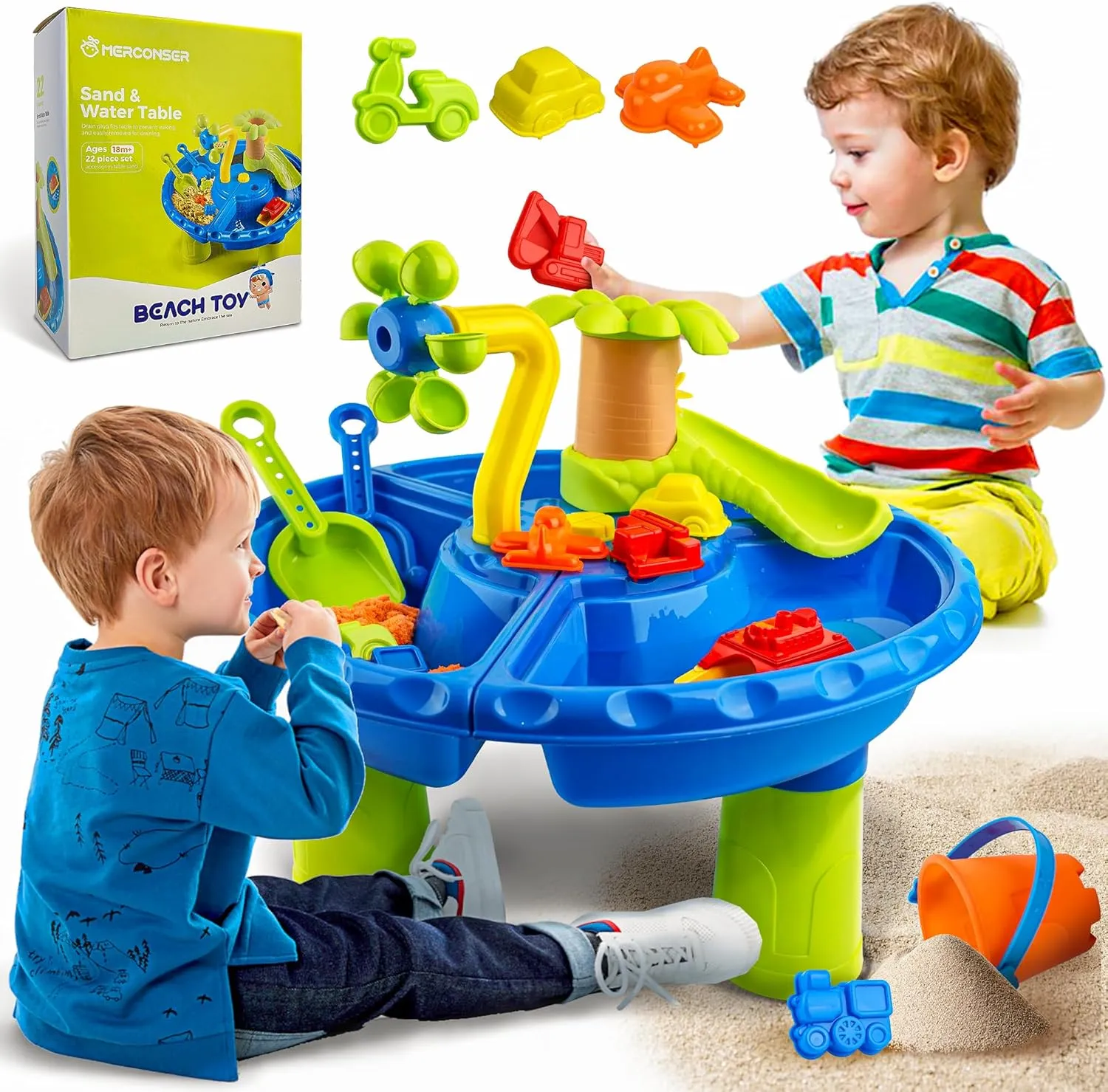 BELLOCHIDDO Kids Water Table for Toddlers 1-3 - 3 in 1 Kids Sand and Water Play Tables, 22PCS Sensory Activity Watertable Outside Backyard Summer Beach Toy for Age 1 2 3 4 5 Year Old Boys Girls