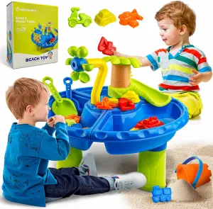 BELLOCHIDDO Kids Water Table for Toddlers 1-3 - 3 in 1 Kids Sand and Water Play Tables, 22PCS Sensory Activity Watertable Outside Backyard Summer Beach Toy for Age 1 2 3 4 5 Year Old Boys Girls