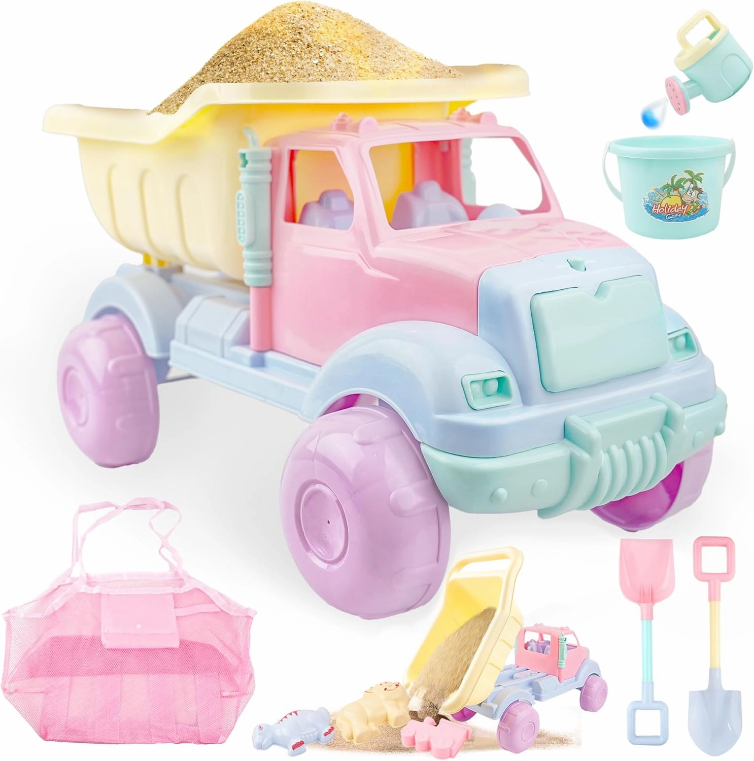 BELLOCHIDDO Beach Toys - Beach Dump Truck Kids Sand Toys with Sand Truck, Bucket, Shovel, Molds, Toddler Sandbox Toys for Boys & Girls