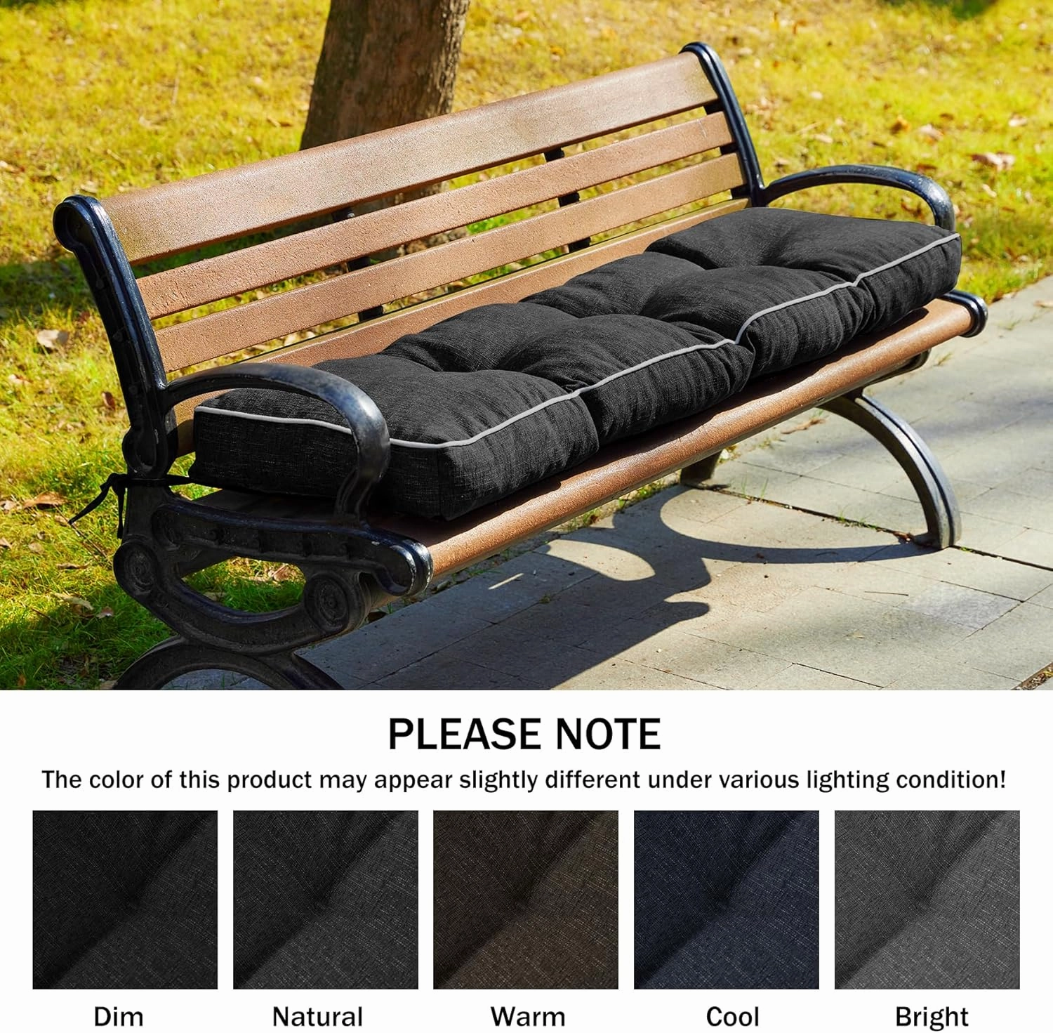 Bench Cushions for Outdoor Furniture, 42 x 16 Inch Outdoor Bench Cushion, Patio Bench Cushion with Durable Ties, Long Patio Seat Cushions for Garden, Indoor, Kitchen&Dining, Black