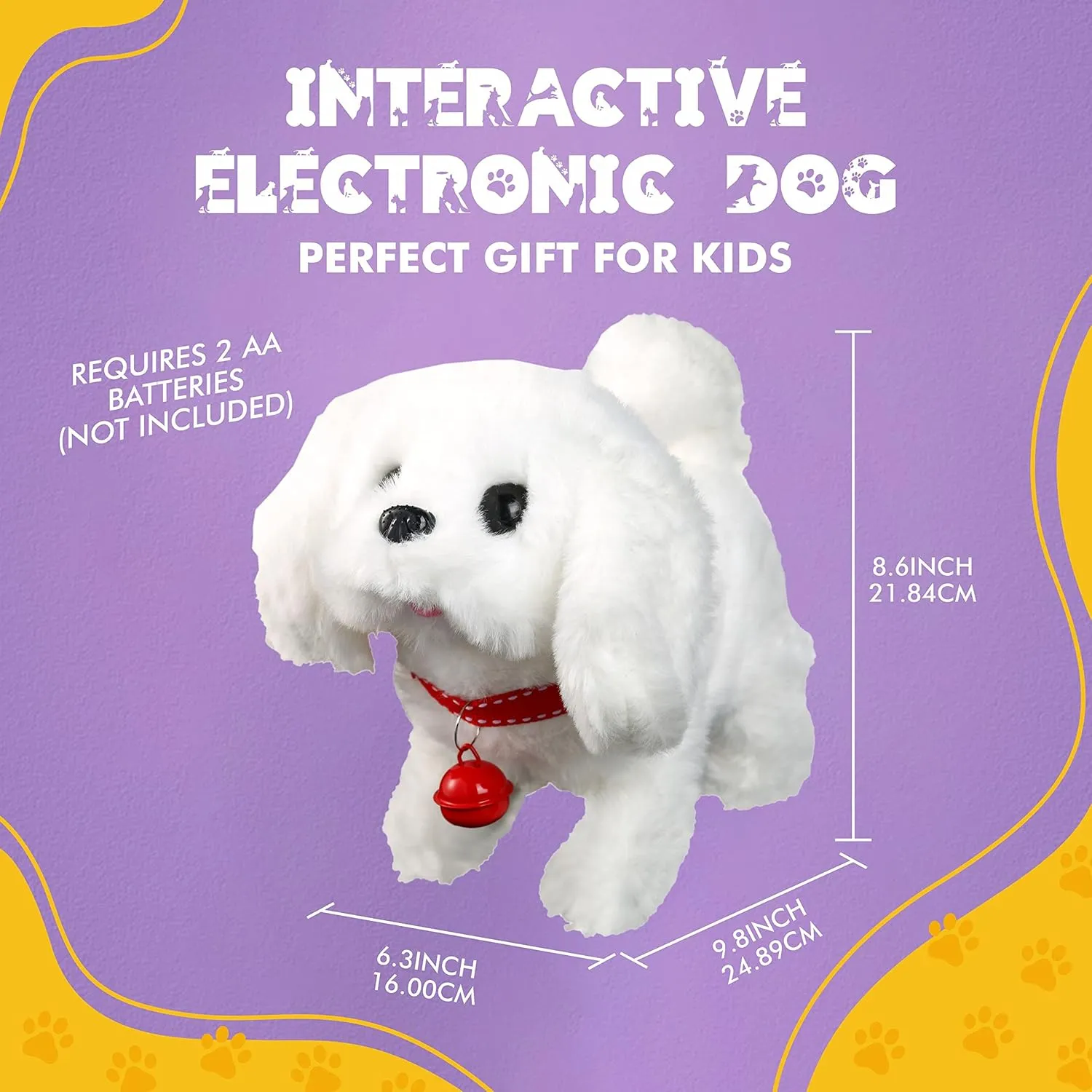 BETTERLINE Puppy Electronic Interactive Pet Dog -Walking, Barking, Tail Wagging, Stretching Companion Animal for Kids (Bichon Frise)
