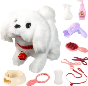 BETTERLINE Puppy Electronic Interactive Pet Dog -Walking, Barking, Tail Wagging, Stretching Companion Animal for Kids (Bichon Frise)
