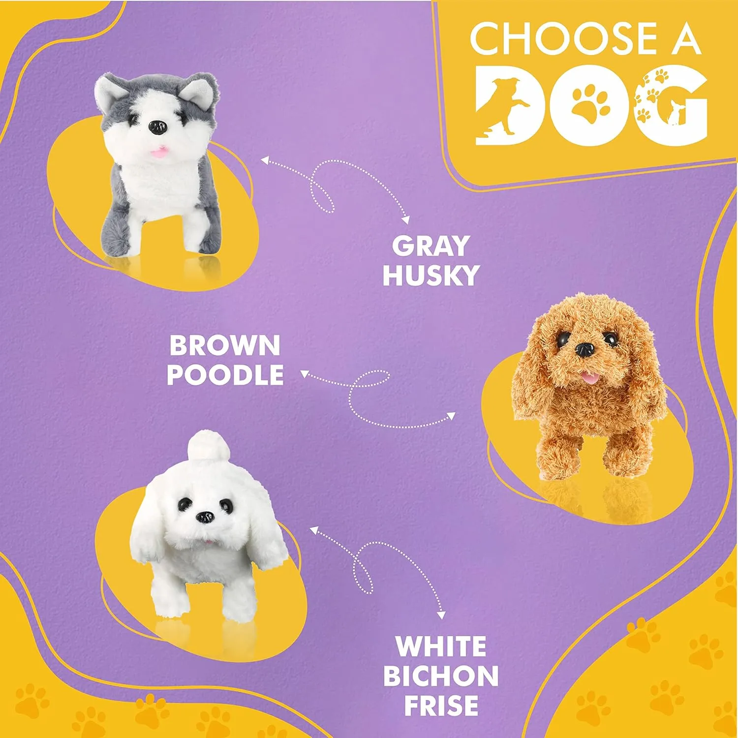 BETTERLINE Puppy Electronic Interactive Pet Dog -Walking, Barking, Tail Wagging, Stretching Companion Animal for Kids (Bichon Frise)