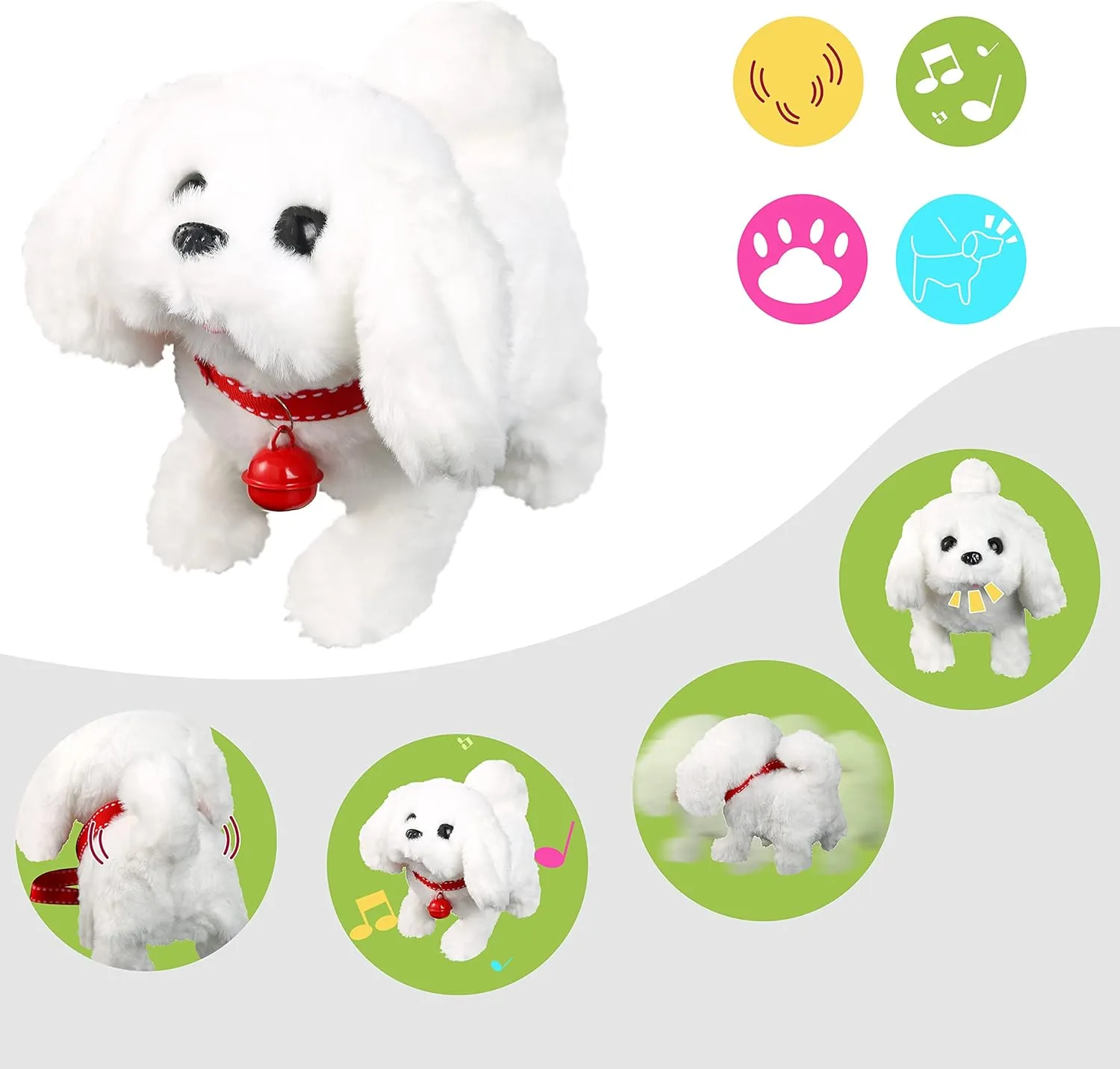 BETTERLINE Puppy Electronic Interactive Pet Dog -Walking, Barking, Tail Wagging, Stretching Companion Animal for Kids (Bichon Frise)