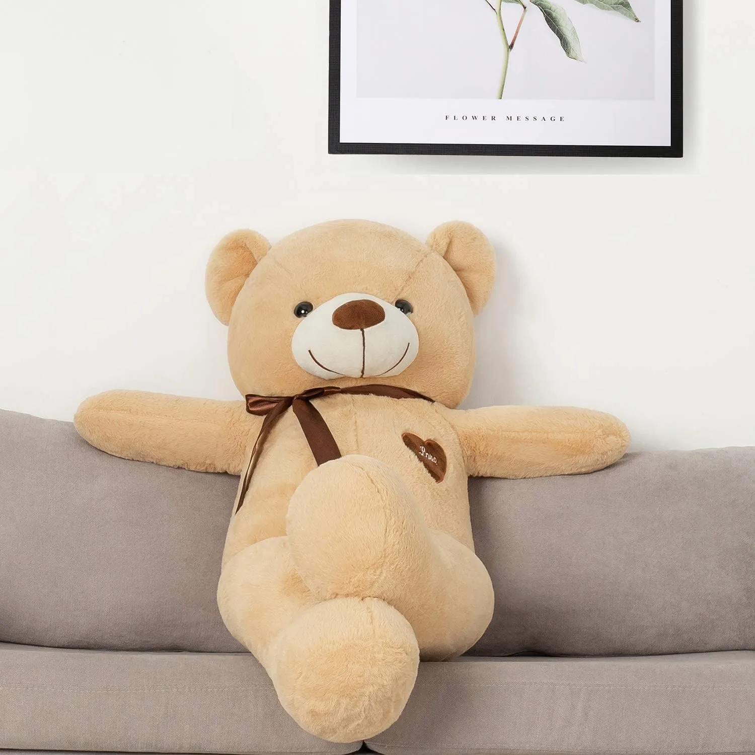 Big Teddy Bear Stuffed Animal 31.5 Inch Giant Large Plush Soft Toy with Love Heart for Kids Girlfriend Light Brown