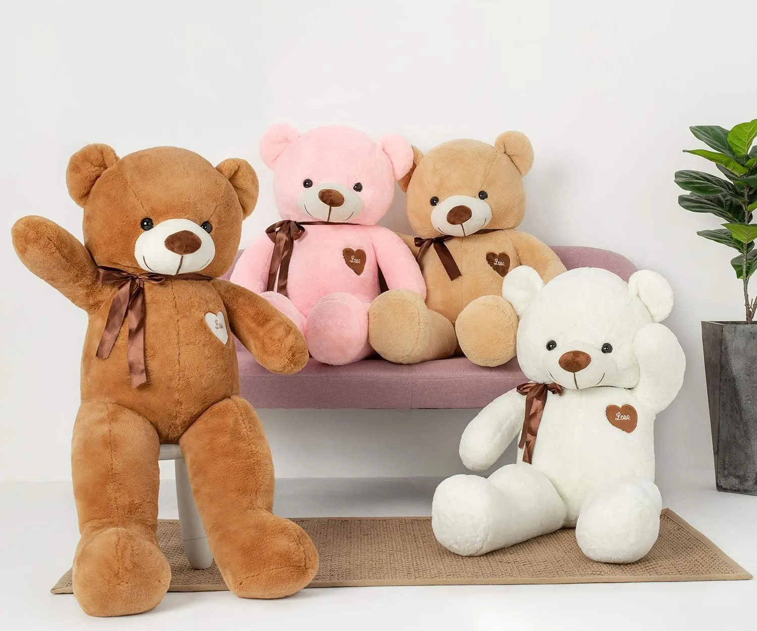 Big Teddy Bear Stuffed Animal 31.5 Inch Giant Large Plush Soft Toy with Love Heart for Kids Girlfriend Light Brown