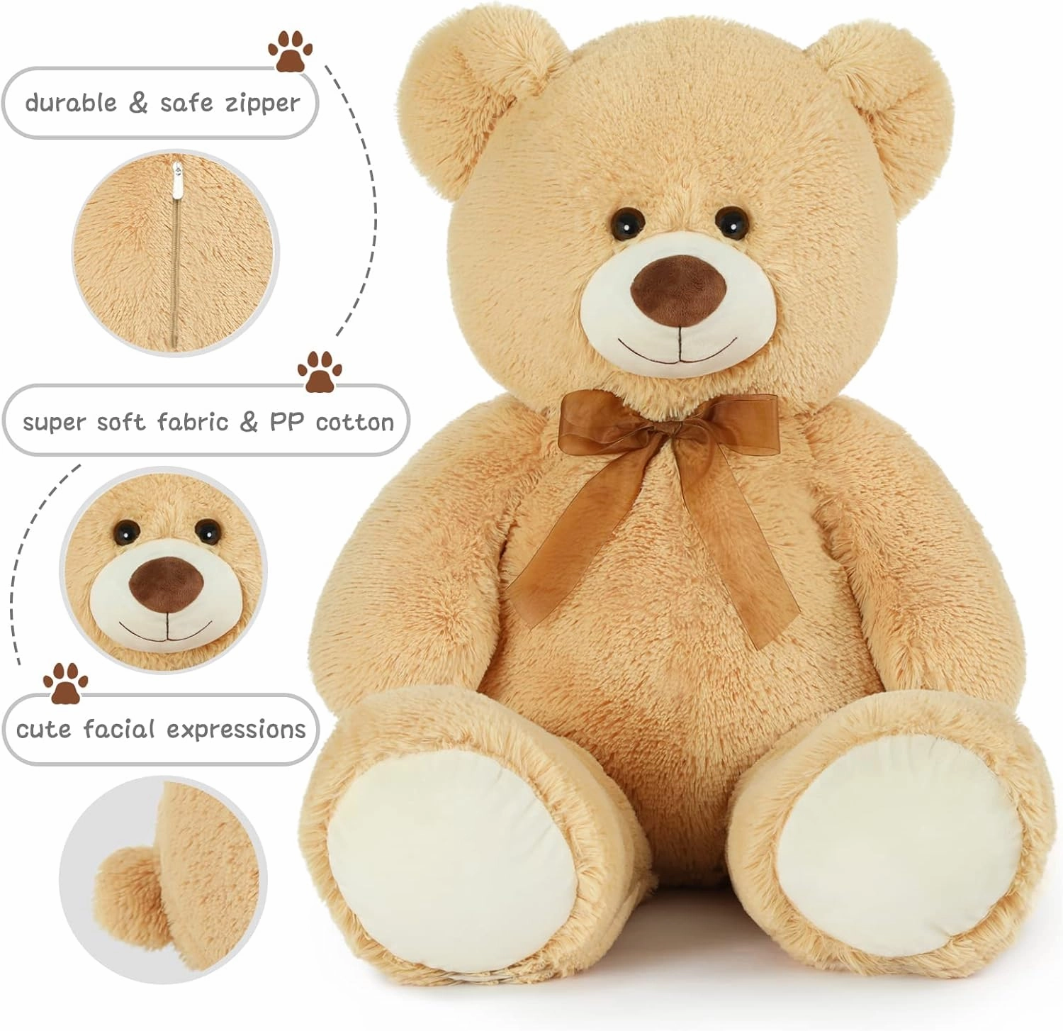 Big Teddy Bear, 36 inch Cute Giant Stuffed Animals Life Size Plush Bear for Girlfriend Kids, Tan