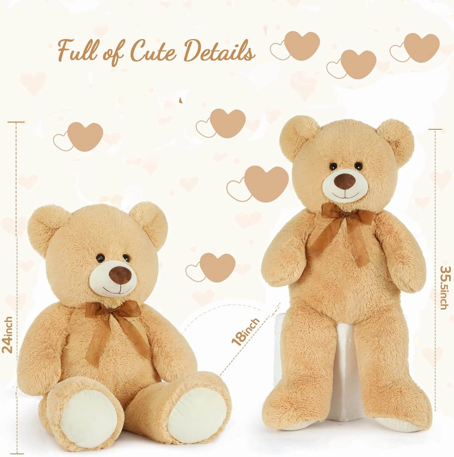 Big Teddy Bear, 36 inch Cute Giant Stuffed Animals Life Size Plush Bear for Girlfriend Kids, Tan