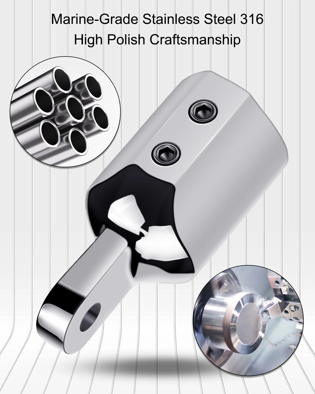 Bimini Top Cap Fittings Eye End Caps Stainless Steel 316 External Round Tubing Boat Canopy Hardware Pop Metal Cap with L Shape Hex Key