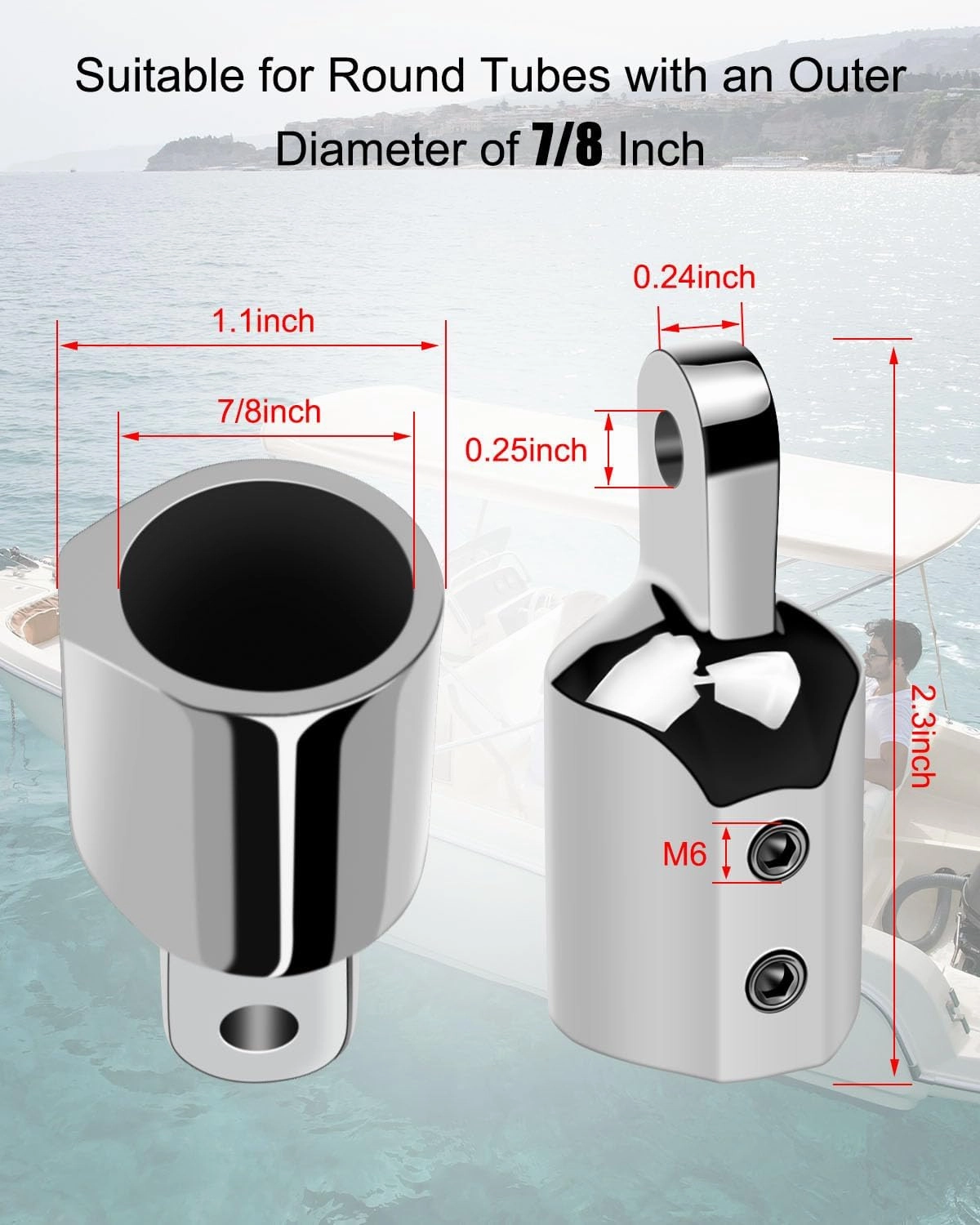Bimini Top Cap Fittings Eye End Caps Stainless Steel 316 External Round Tubing Boat Canopy Hardware Pop Metal Cap with L Shape Hex Key