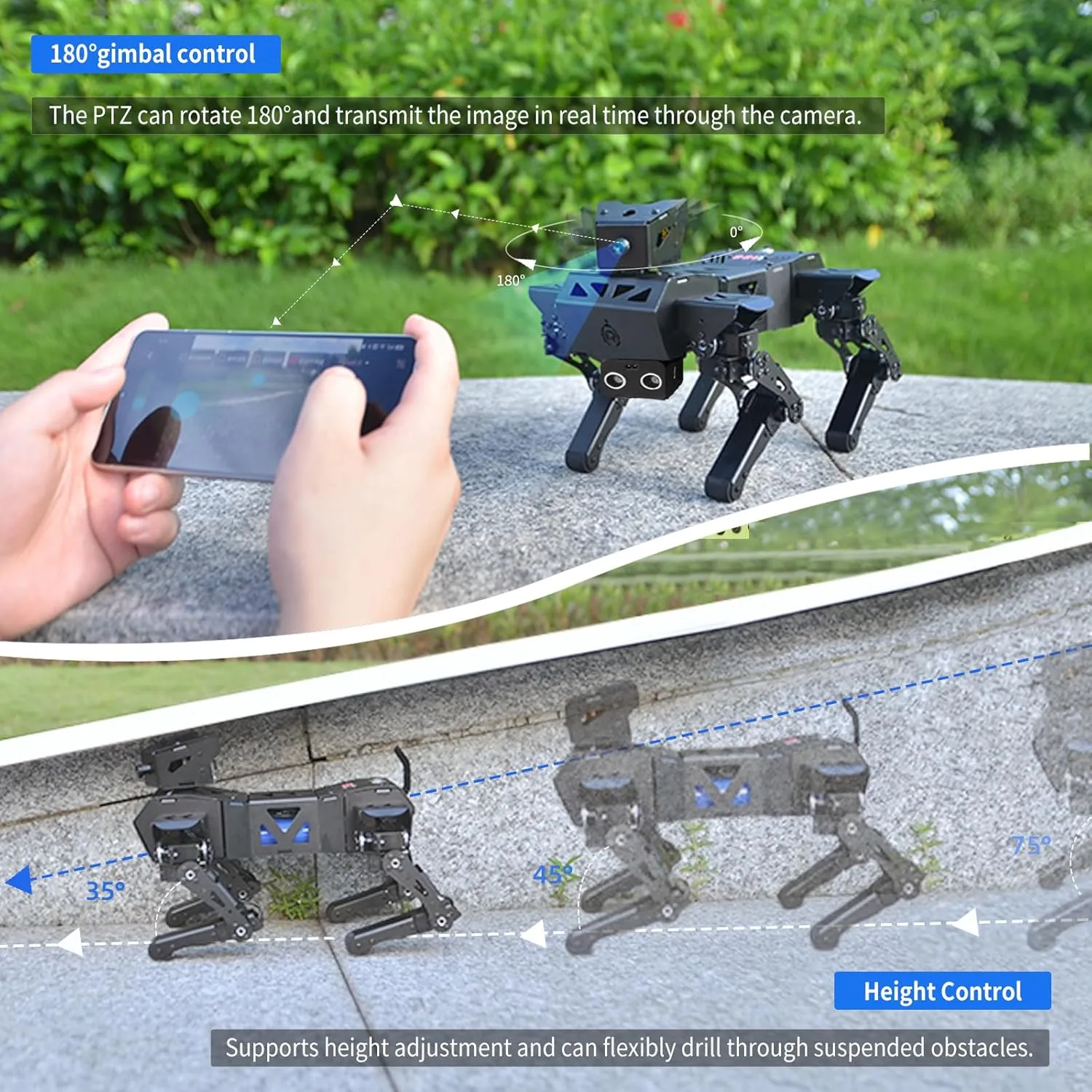 Bionic Robot Dog Kit with Graphical Programming Module, Ultrasonic Infrared Obstacle Avoidance, LED Lights, 12 DOF Metal Mechanical Pet, Teen Adult ESP32 Education Project(Expansion Kit)