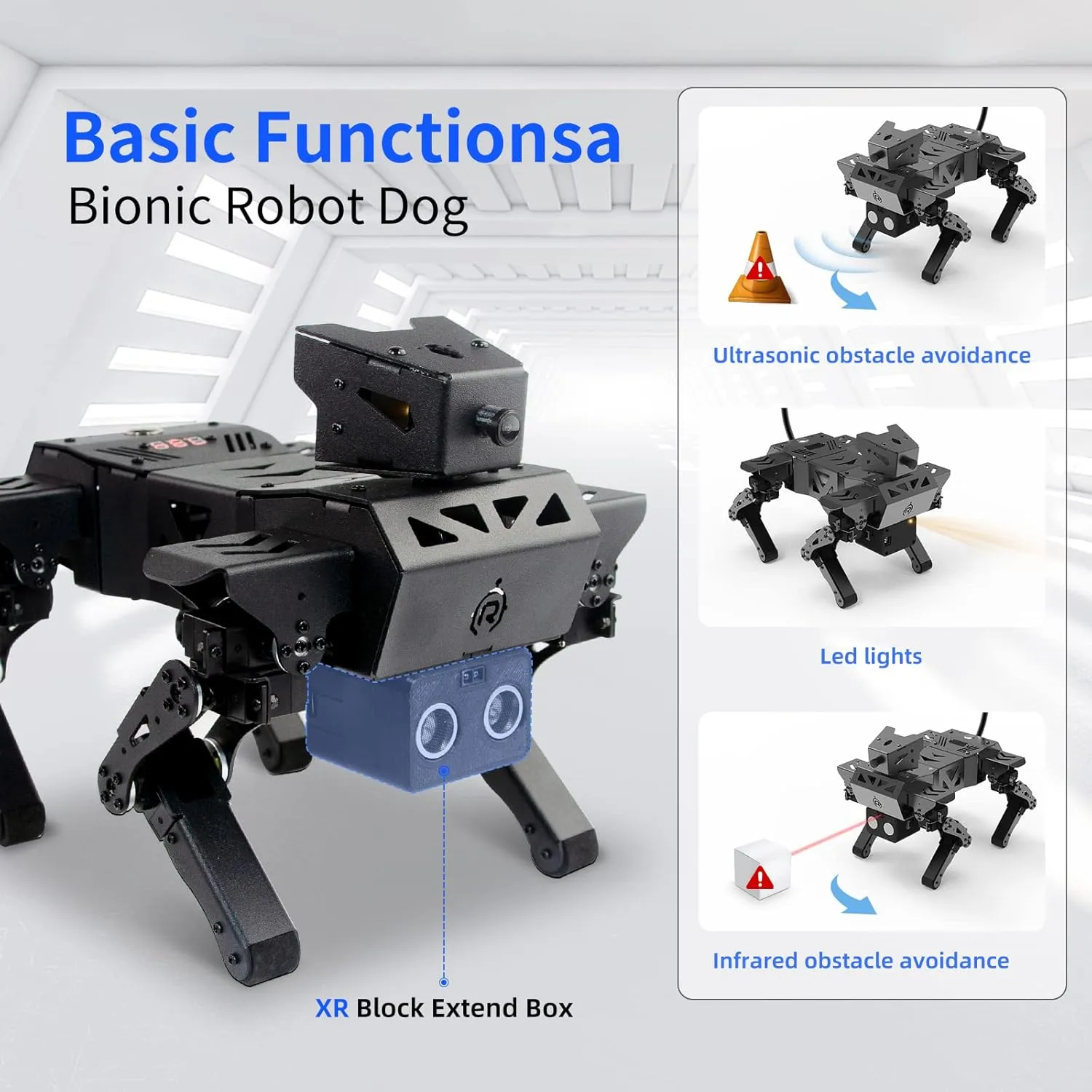 Bionic Robot Dog Kit with Graphical Programming Module, Ultrasonic Infrared Obstacle Avoidance, LED Lights, 12 DOF Metal Mechanical Pet, Teen Adult ESP32 Education Project(Expansion Kit)