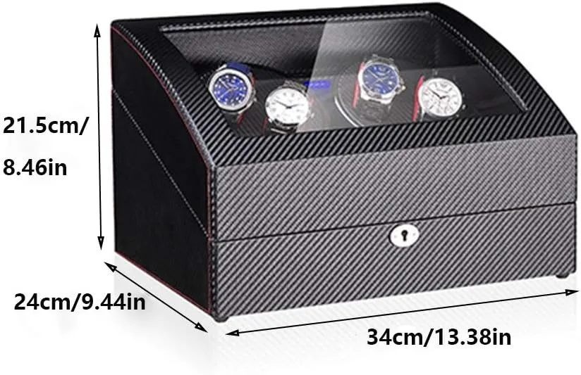 Black 4 6 Automatic Watch Winder Box，with LED Light, in Wood Shell and Leather, Piano Paint Exterior, Super Quiet Motor Watch Winder Display Watch Box Watch Storage Gift