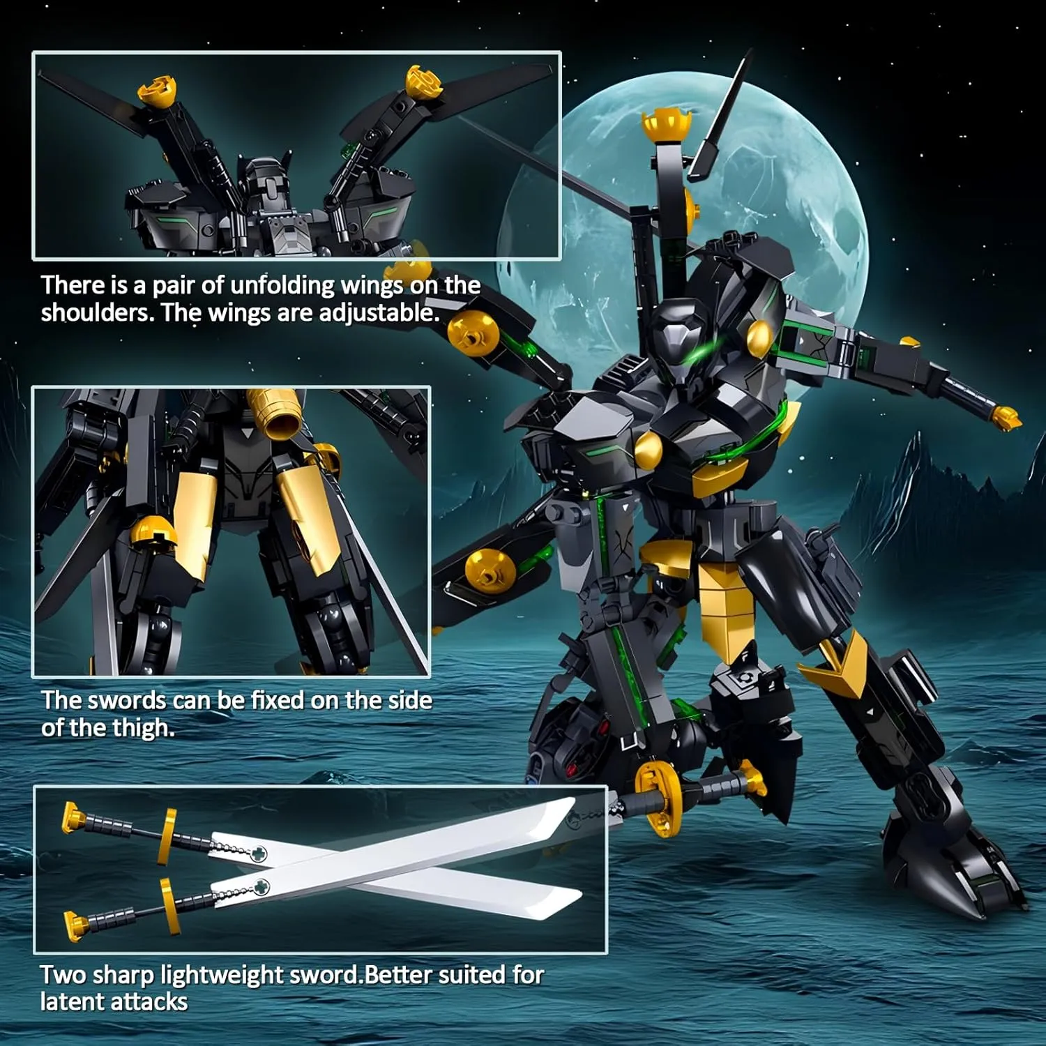Black Bat Mech Building Blocks Set for Adults, Robot Model Building Kit with Wings and Swords Weapons, 534 Pieces Creative Collectible Gift for Boys Kids 8-12