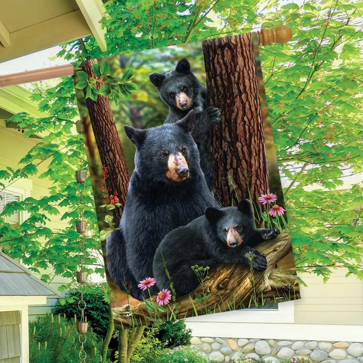 Black Bear Family Nature Everyday House Flag 40" x 28" Briarwood Lane