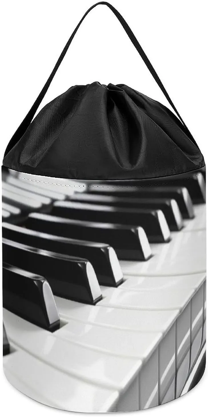 Black White Piano Keyboard Toy Storage Basket Reusable Drawstring Toy Bucket Bags Toy Hamper Round Toys Clothes Storage Basket for Playroom