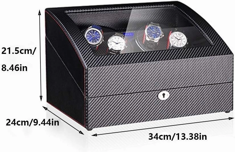 Black 4 6 Automatic Watch Winder Box,with Led Light, in Wood Shell and Leather, Piano Paint Exterior, Super Quiet Motor,E