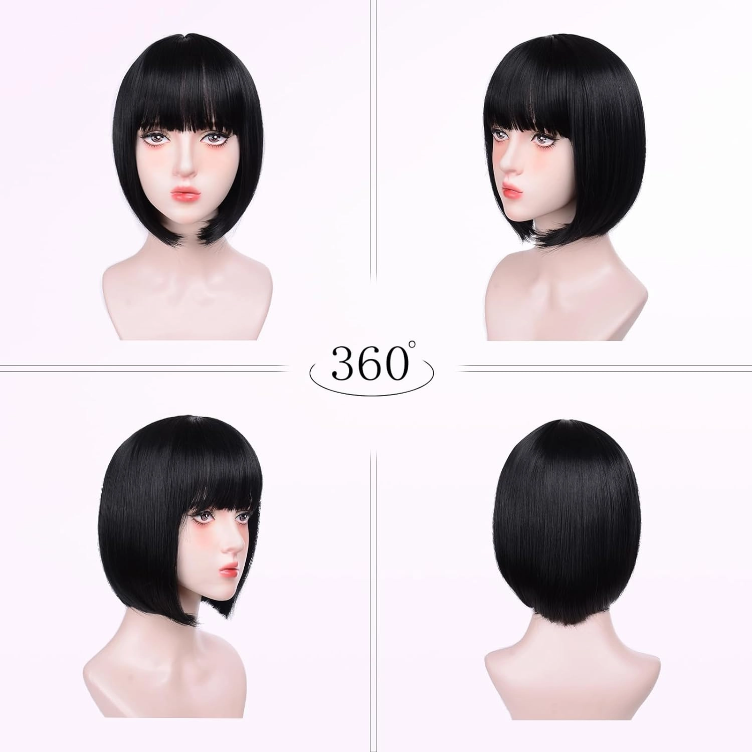 Black Bob Wigs for White Women - 12'' Short Bob Wigs With Bangs Natural Fashion Synthetic Wig Colorful Synthetic Hair for Daily Cosplay Halloween