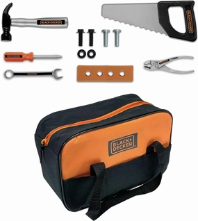 Black Decker Junior Tool Bag 13 Piece Set - Includes Hammer, Hand Saw, Screw Driver & More!