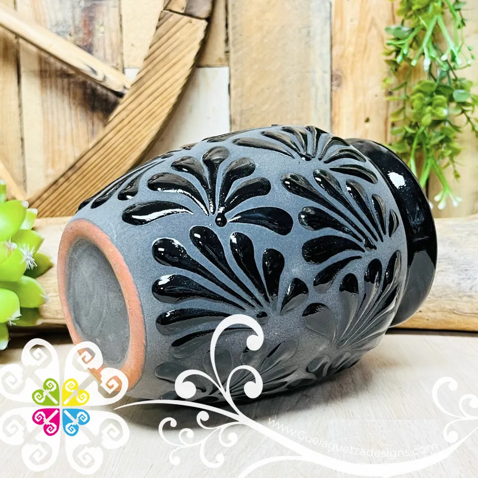 Black/Gray Espiga Plumeado Bola Clay Vase - Florero Barro