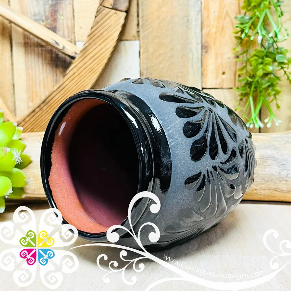 Black/Gray Espiga Plumeado Bola Clay Vase - Florero Barro