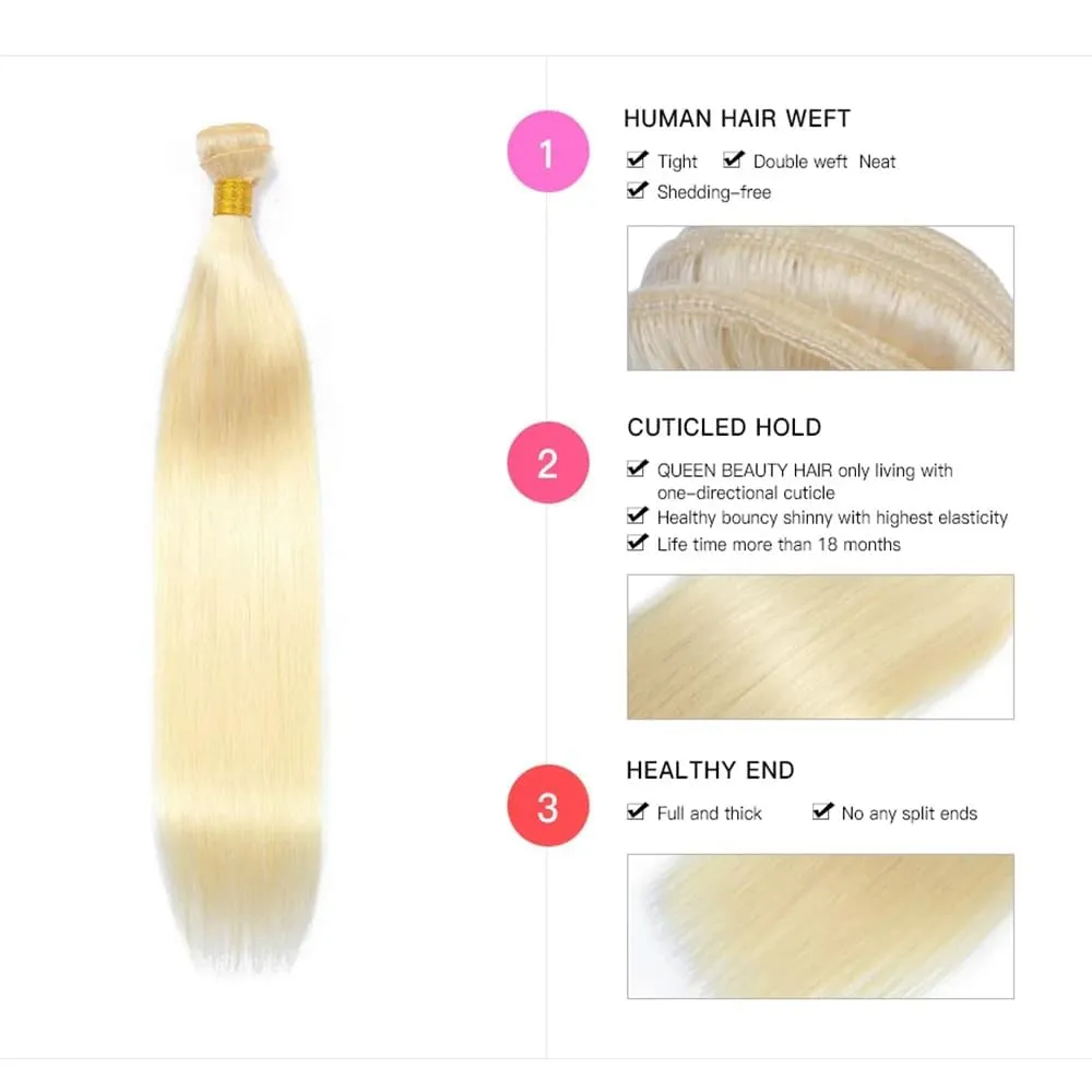Blonde 613 Human Hair Bundles 08 10 12 Inch Straight Bundles Human Hair Unprocessed Brazilian Virgin Hair Quick Weave for Black Women