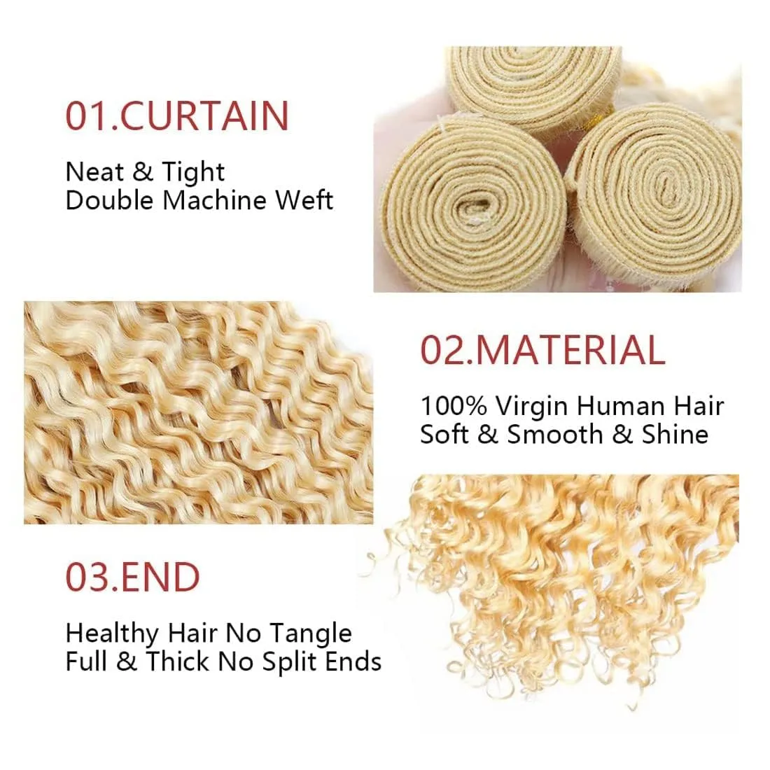 Blonde 613 Human Hair Bundles 16 18 20 Inch Jerry Curly Bundles Human Hair Unprocessed Brazilian Virgin Hair Quick Weave for Black Women