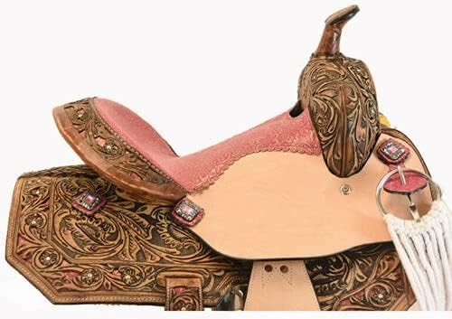 BNB International Western Barrel Racing Horse Saddles Trail Equestrian Pony & Adult Classic Quality Premium Leather for Horse Riding Size:10-18 inches Seat Available BRL219