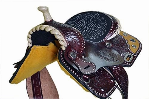 BNB International Western Barrel Racing Horse Saddles Trail Equestrian Pony & Adult Classic Quality Premium Leather for Horse Riding Size:10-18 inches Seat Available BRL280