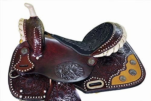 BNB International Western Barrel Racing Horse Saddles Trail Equestrian Pony & Adult Classic Quality Premium Leather for Horse Riding Size:10-18 inches Seat Available BRL280
