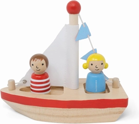 Boats and Buddies- Friends by Jack Rabbit Creations- 3 Piece Wooden Floating Bath Toys- Includes 2 Removable Play Figures- Water Table, Sink and Bathtub Fun for Toddlers 3 