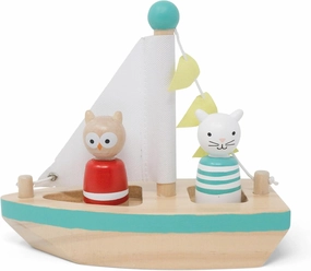 Boats and Buddies- Owl and Pussycat by Jack Rabbit Creations- 3 Piece Wooden Floating Bath Toys- Includes 2 Removable Play Figures- Water Table, Sink and Bathtub Fun for Toddlers 3 