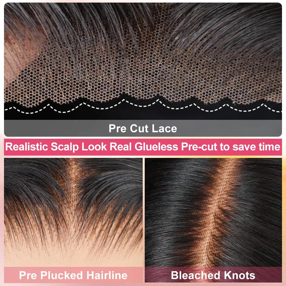 Bob Wigs Human Hair Glueless Wear and Go 14 Inch 7x5 HD Lace Closure Wig Short Bob Glueless Wig Human Hair Pre Plucked Pre Cut Black Pre Bleached Ready to Wear Wig 200% Density for Women