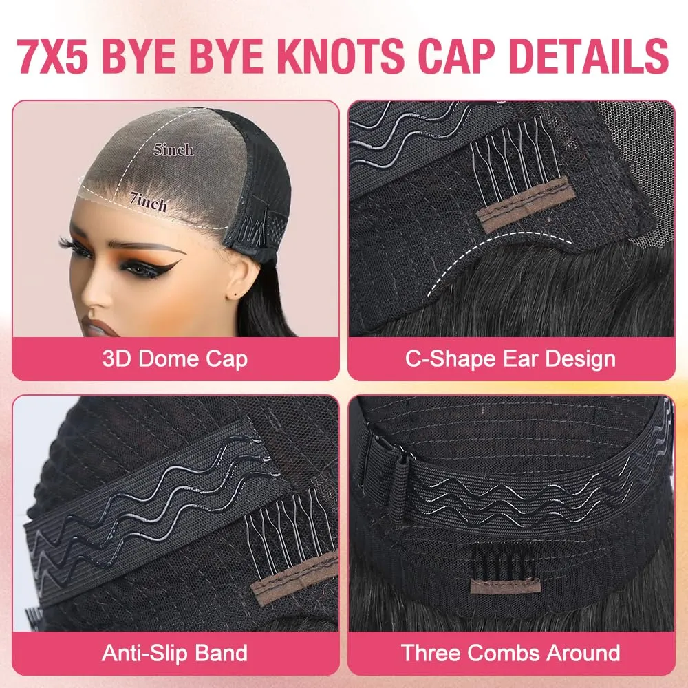 Bob Wigs Human Hair Glueless Wear and Go 14 Inch 7x5 HD Lace Closure Wig Short Bob Glueless Wig Human Hair Pre Plucked Pre Cut Black Pre Bleached Ready to Wear Wig 200% Density for Women