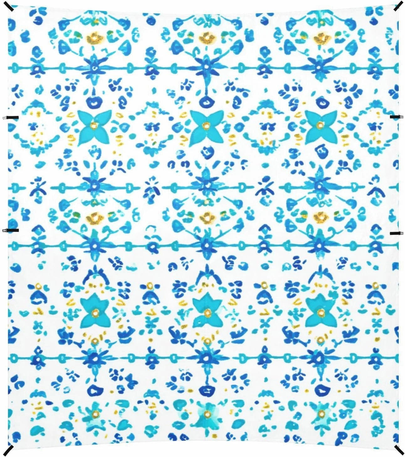 Boho Simple Stylropical Patterns Blue Beach Tent & Canopy UPF50  Protection Water-Resistant Sun Shade with Sand Pockets for Family Trips, Picnics & Camping